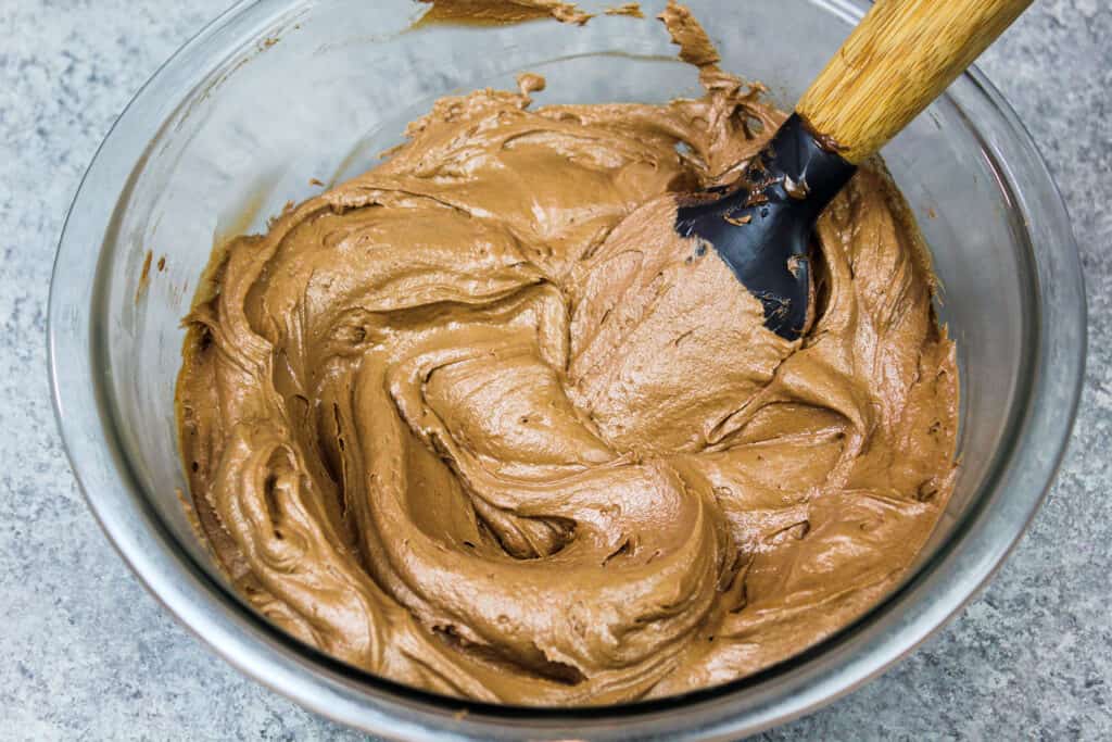 image of nutella buttercream frosting made with an american buttercream frosting base